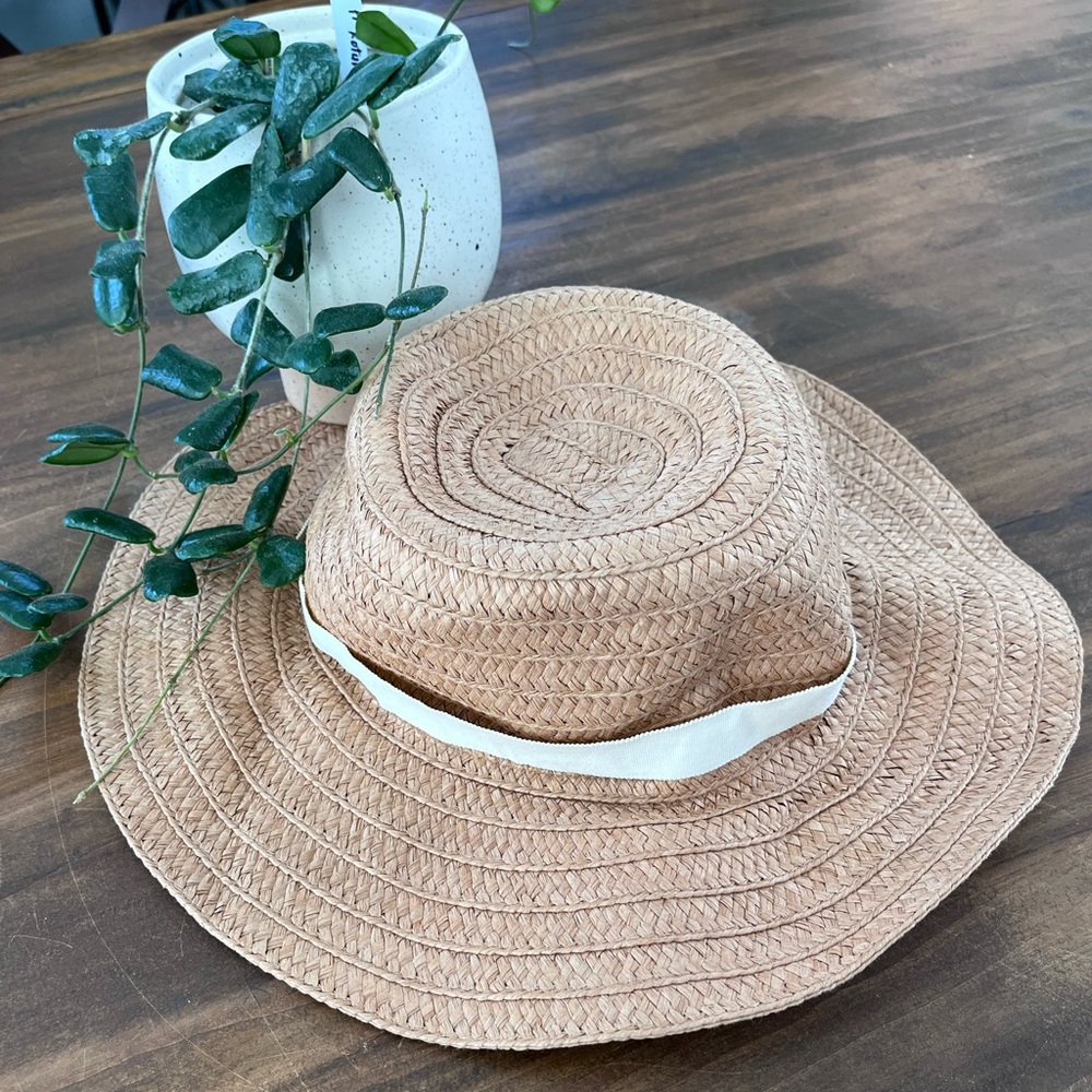 Madewell Packable Stylish Tan Straw Hat with White Band